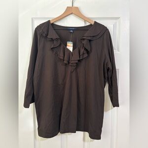 Chaps Ruffle V Neck Blouse